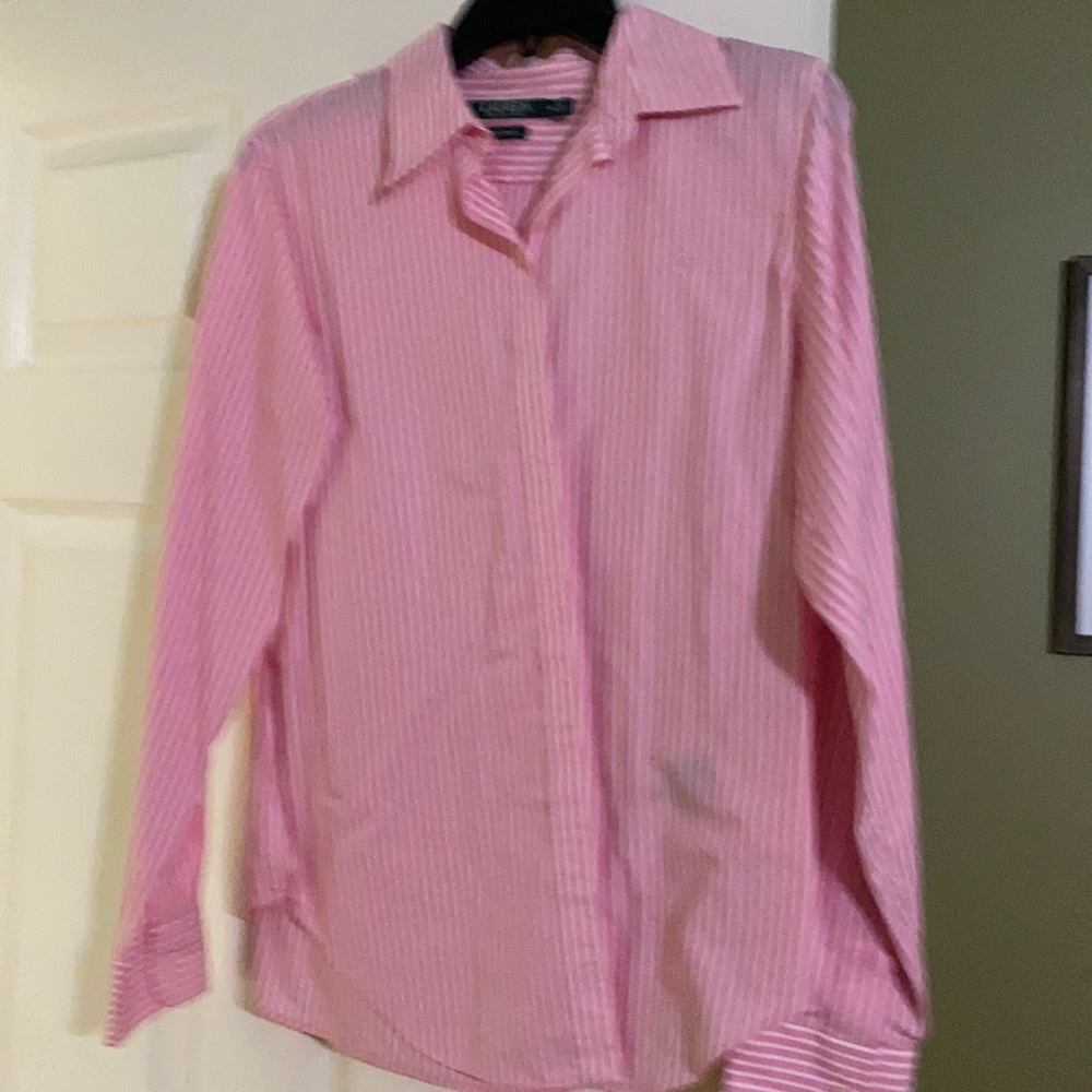 Button up pink/white Lauren shirt. Non iron.